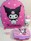 PACK MOCHILA 3D 34CM, FIAMBRERA Y BOTELLA ALUMINO KUROMI