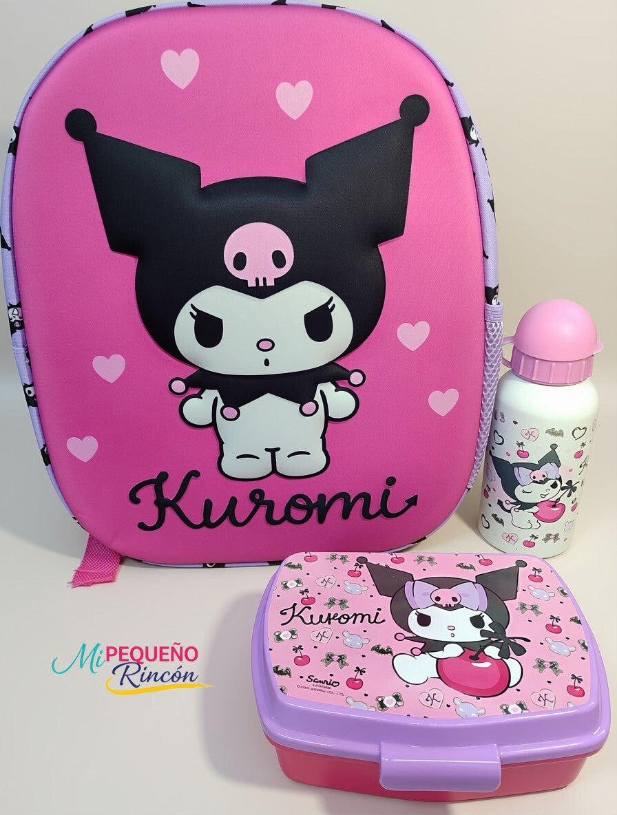 PACK MOCHILA 3D 34CM, FIAMBRERA Y BOTELLA ALUMINO KUROMI