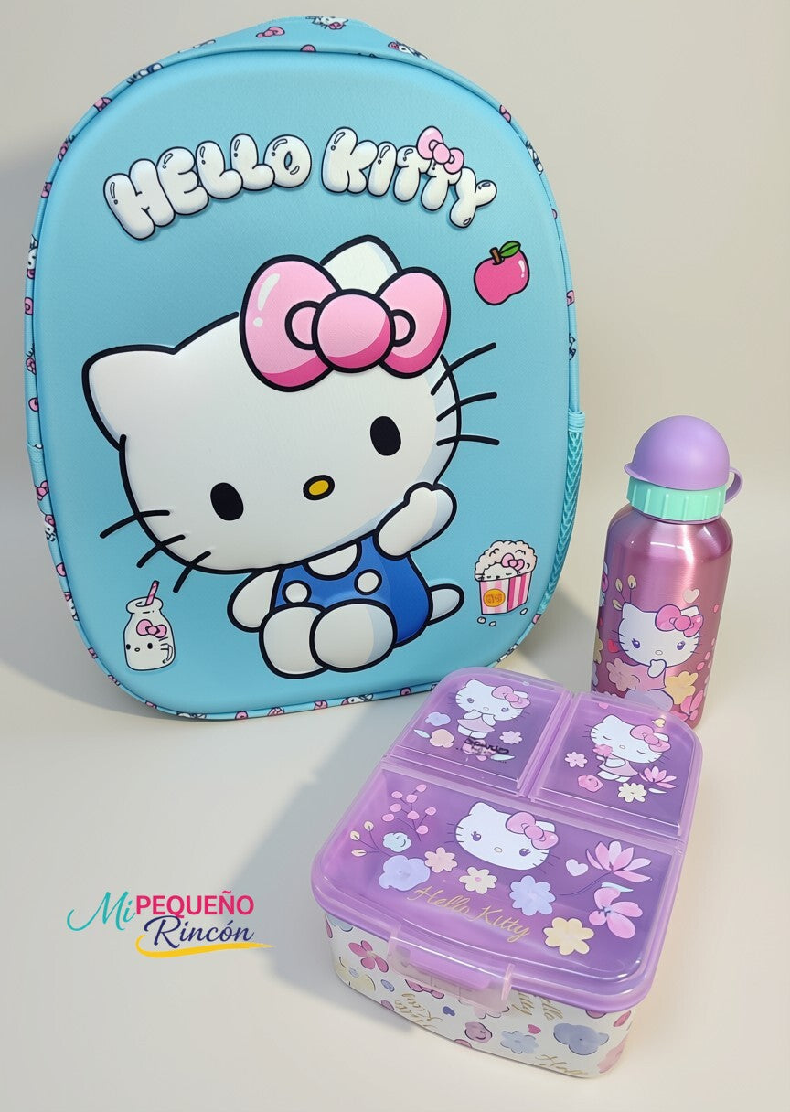 PACK MOCHILA 35CM, FIAMBRERA COMPARTIMENTOS Y BOTELLA ALMUNIO HELLO KITTY